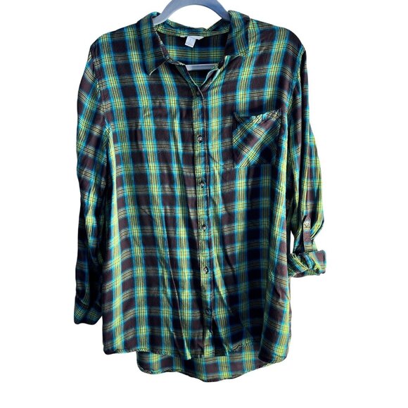 Cato Womens Plaid Rayon Shirt L Button-Up Long Sleeve - Picture 1 of 8
